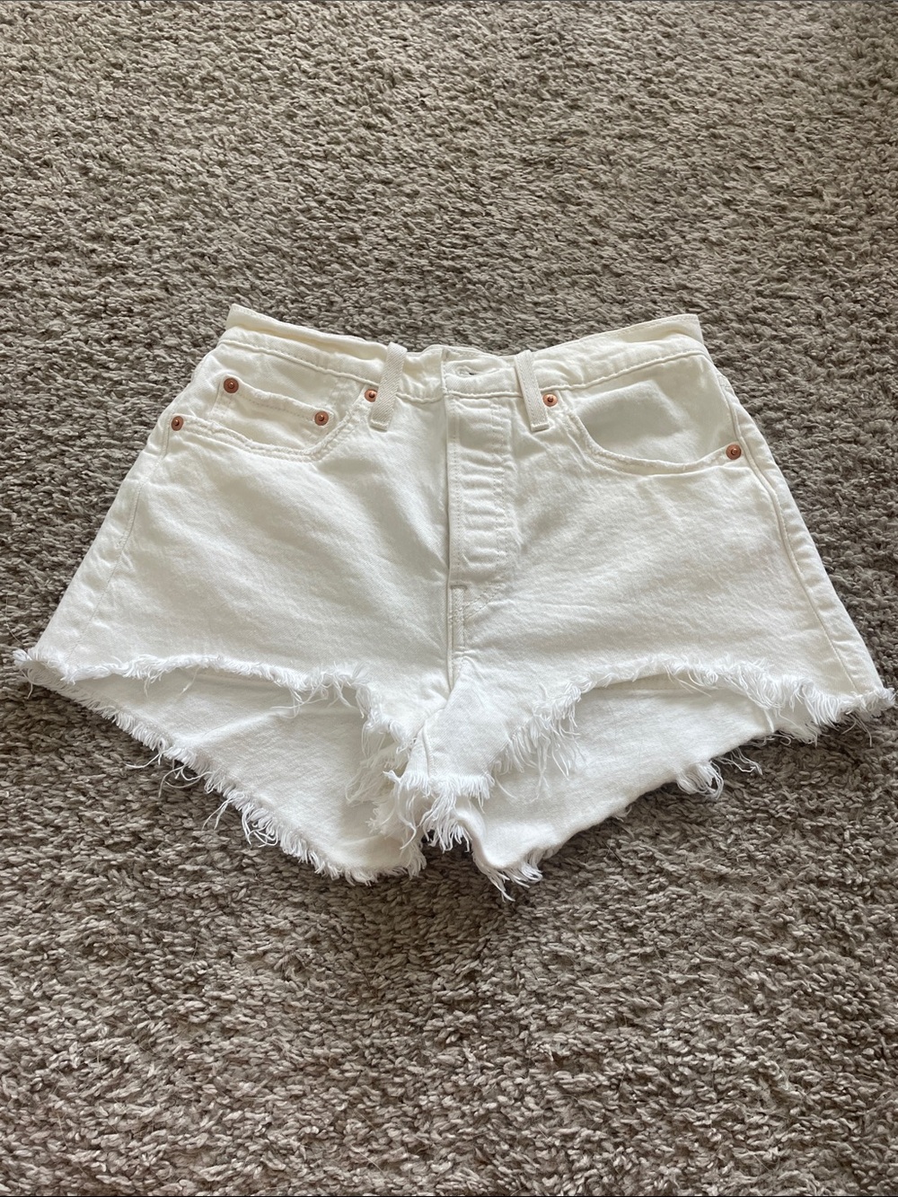 Levi's White Frayed Hem Denim Cutoff Shorts